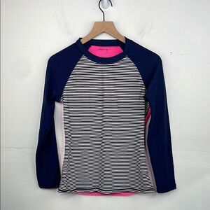 GAP Striped Navy Blue Pink Long Sleeve Athletic Top size Medium